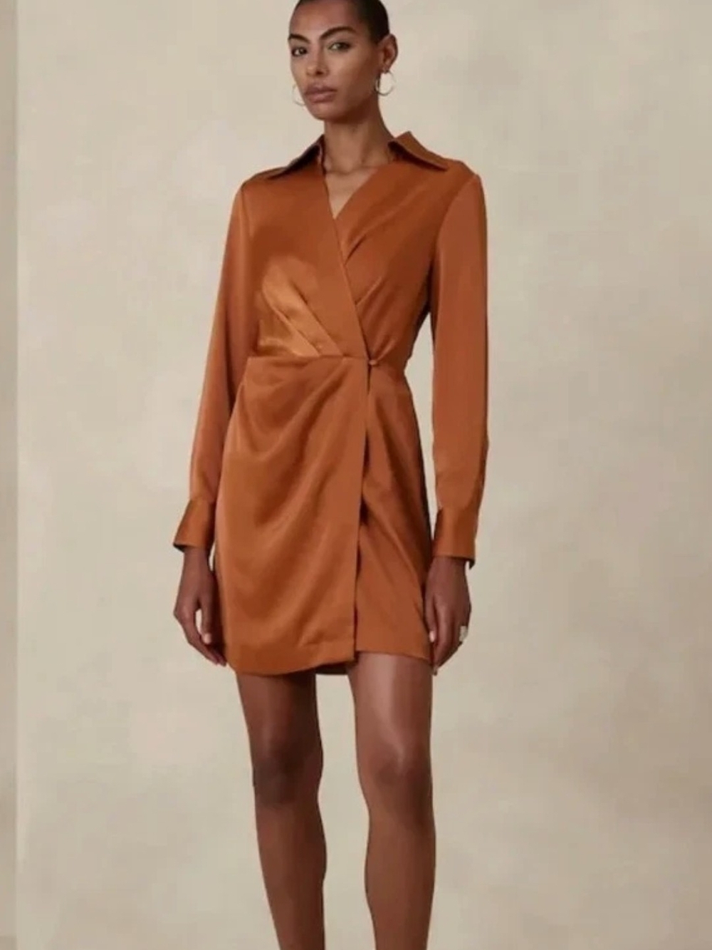 Banana Republic Satin Wrap Midi Dress in Rust Brown